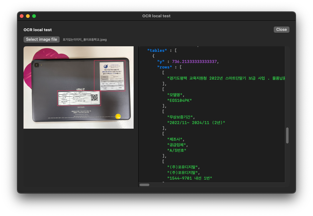 Table recognition screenshot